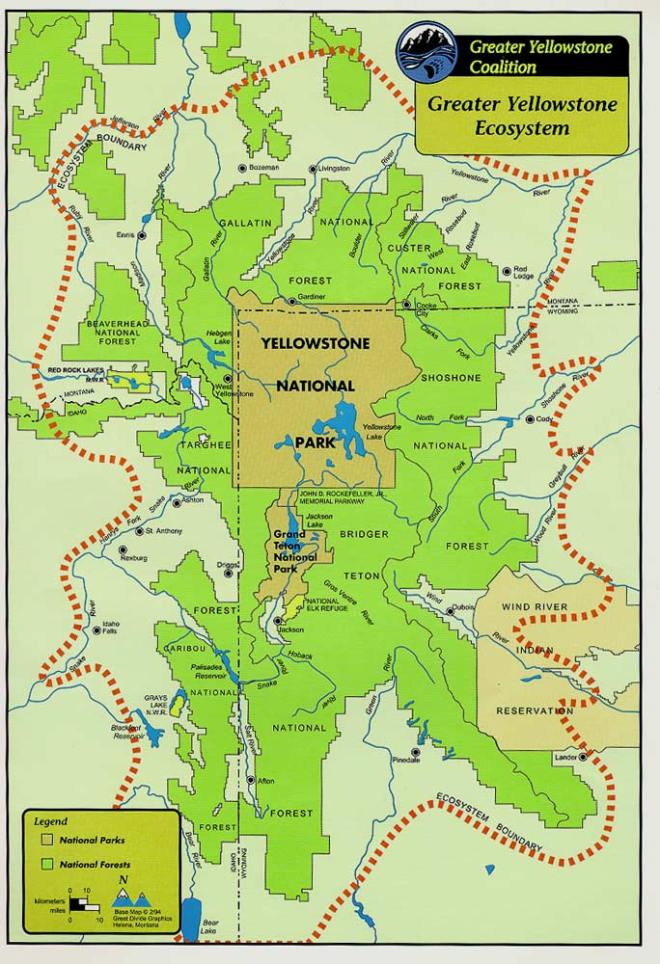 The towns we stayed in or near are marked on this map: West Yellowstone, Ennis, Livingston, Gardiner, Cooke City, Cody, Red Lodge.